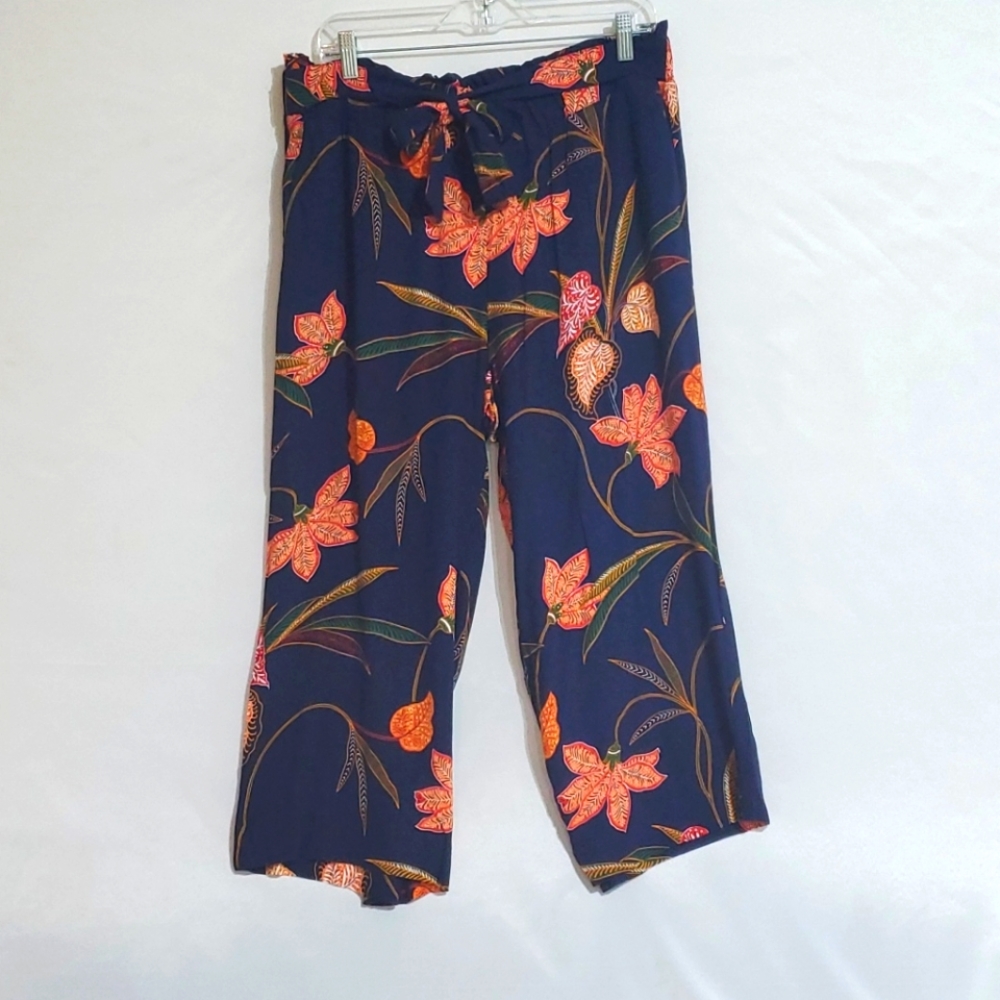 LOFT- tropical print paperbag waist pants